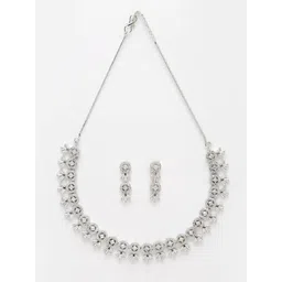 Anouk Rhodium-Plated AD-Studded Necklace & Earrings-picture-23