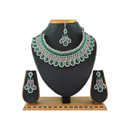 Anouk Rhodium-Plated Artificial Stone-Studded & Beaded Jewellery Set With Maangtikka-picture-31