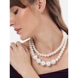 Anouk Rhodium-Plated Brass Pearls Statement Necklace-picture-34