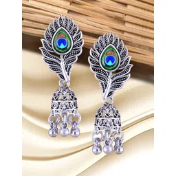 Anouk Rhodium-Plated Dome Shaped Oxidised Jhumkas-picture-10