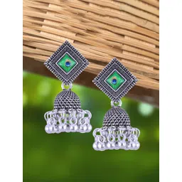 Anouk Rhodium-Plated Dome Shaped Oxidised Jhumkas-picture-34