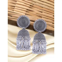 Anouk Rhodium-Plated Dome Shaped Oxidised Jhumkas-picture-10