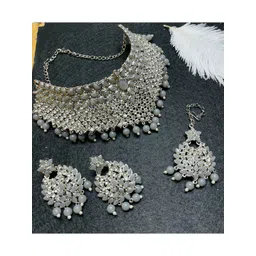 Anouk Rhodium-Plated Stone Studded & Beaded Jewellery Set-picture-29