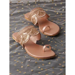 Anouk Rose Embellished Fabric Open One Toe Flats-picture-34
