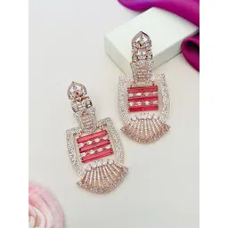 Anouk Rose-Gold Plated American Diamond Classic shaped Drop Earrings-picture-30