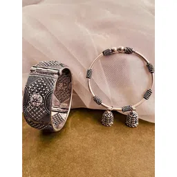 anouk Sangria Set of 2 German Silver Plated & Floral Shaped Kada Bangle set with Jhumki Drop-picture-32