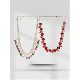 Anouk Set Of 2 Gold-Plated American Diamond Gem Stone-Studded & Beaded Jewellery Set-image-39