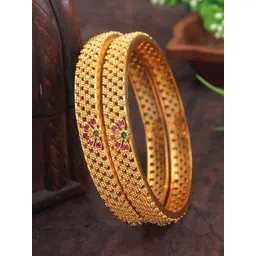 Anouk Set Of 2 Gold-Plated American Diamond Studded Matte Polish Bangles-image-35