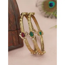 Anouk Set Of 2 Gold-Plated Kundan & AD Stone-Studded Bangles-image-11