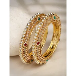 Anouk Set of 2 Gold-Plated Kundan-Studded Bangles-image-7