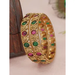 Anouk Set Of 2 Gold-Plated Kundan-Studded Bangles-image-8