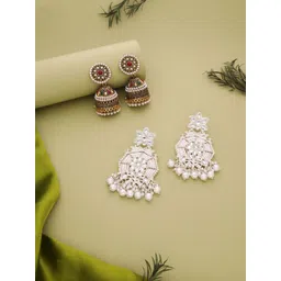 Anouk Set Of 2 Gold-Plated Kundan Studded Earrings-image-5
