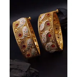Anouk Set Of 2 Gold-Plated Kundan-Studded Openable Jaipuri Wedding Bangles-image-2