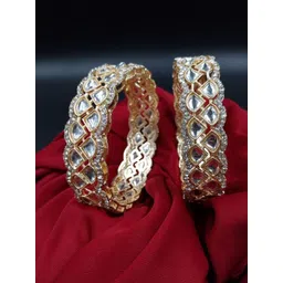 Anouk Set Of 2 Gold-Plated Kundan-Studded Wedding Bangles-image-6
