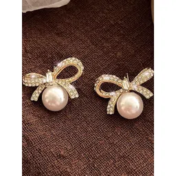 Anouk Set Of 2 Gold-Plated Stones Studded & Pearls Beaded Spherical Shaped Studs-image-31