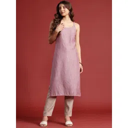 Anouk Shoulder Straps Woven Design Striped Straight Kurta-picture-10