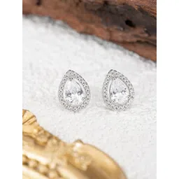Anouk Silver Plated American Diamond Stone Studded Teardrop Shaped Studs-picture-41