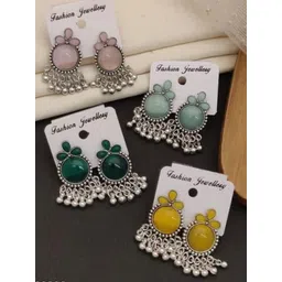 Anouk Silver Plated Artificial Stones Studded And Beaded Contemporary Drop Earrings-picture-24