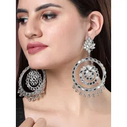 Anouk Silver-Plated Mirror Oxidised Circular Drop Earrings-picture-20