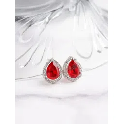 Anouk Silver Plated Red Ruby Stone Studded Teardrop Shaped Studs-picture-35