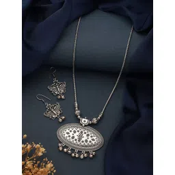 Anouk Silver-Plated Textured & Beaded Oxidised Jewellery Set-picture-36