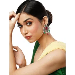 Anouk Silver-Toned Brass-Plated Floral Drop Earrings-picture-15