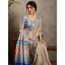 Anouk Striped Satin Tussar Saree image 4