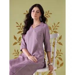 Anouk Striped Shirt Collar Kurta with Trousers-picture-36