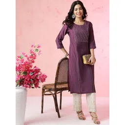 Anouk Striped Yoke Design Sequins Kurta-picture-35