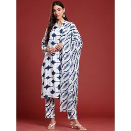 Anouk Tie & Dye Band Collar Straight Kurta with Trousers & Dupatta-picture-11