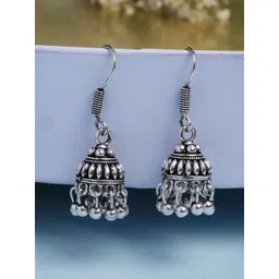 Anouk Traditional Silver Plated Oxidised Jhumka Earrings-picture-25