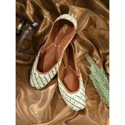 Anouk White & Yellow Embroidered Round Toe Mojaris-picture-19