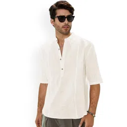 Anouk White Band Collar Roll-Up Sleeves Straight Kurta-picture-35