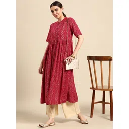 Anouk Women Bandhani Foil Printed Kurta-image-9