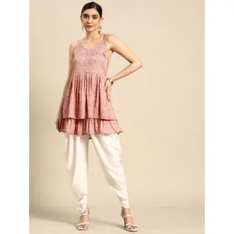 Anouk Women Bandhani Printed Layered Kurti With Dhoti Pants-image-8