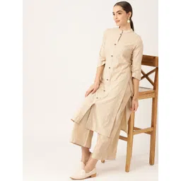 Anouk Women Beige Pure Cotton Striped Kurta with Palazzos-picture-29