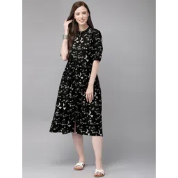 Anouk Women Black & White Printed Fusion A-Line Kurta-picture-20