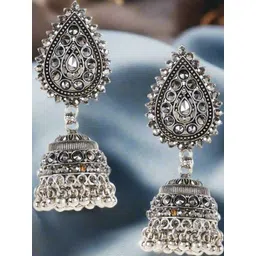 Anouk Women Black Silver Plated Oxidised Artificial Stones Jhumka Earring-picture-15