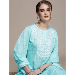 Anouk Women Blue Embroidered Regular Thread Work Kurta with Trousers & With Dupatta-picture-29