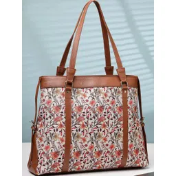 Anouk Women Brown Floral Printed PU Structured Tote Bag image 1