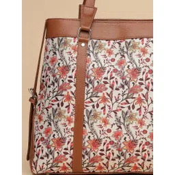Anouk Women Brown Floral Printed PU Structured Tote Bag image 5