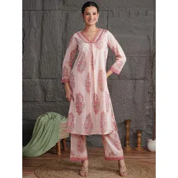 Anouk Women Cotton Floral Printed V-Neck with Lace Work Kurta with Palazzo Set-picture-30