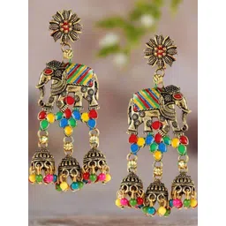 Anouk Women Elephant Shaped Enamelled Pearls Drop Earrings-picture-17