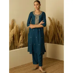 Anouk Women Embroidered Regular Chanderi Silk Kurta with Trousers & With Dupatta-picture-12