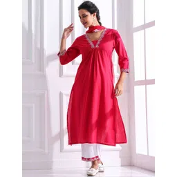 Anouk Women Embroidered Regular Thread Work Pure Cotton Kurta with Trousers & With Dupatta-picture-39