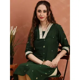 Anouk Women Ethnic Motifs Embroidered Keyhole Neck Dobby Kurta-picture-10