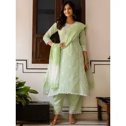 Anouk Women Ethnic Motifs Embroidered Mirror Work Pure Cotton Kurta Set with Dupatta-picture-31