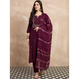 Anouk Women Ethnic Motifs Embroidered Regular Chanderi Silk Kurta with Trousers & With Dupatta-picture-39