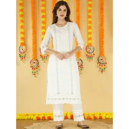 Anouk Women Ethnic Motifs Embroidered Regular Chikankari Kurta with Trousers-picture-15