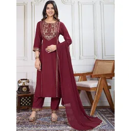 Anouk Women Ethnic Motifs Embroidered Regular Mirror Work Chanderi Silk Kurta with Trousers & With Dupatta-picture-28